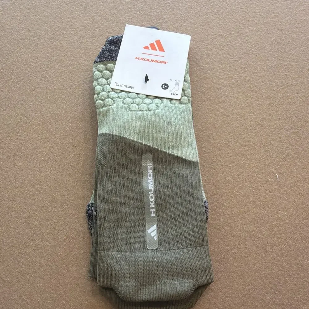 Adidas H.Koumori Socks Climacool Running Crew Size L Olive And Gray Jn2695